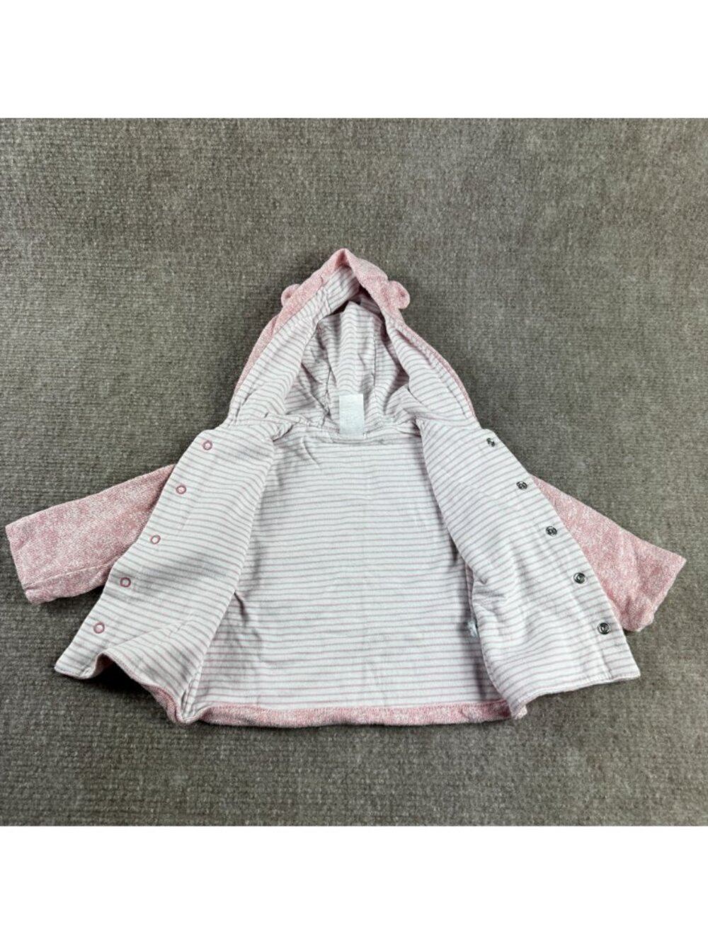 Baby Gap Girls 3-6M Reversible Hooded Bear Cardigan Sweater Pink Stripe Jacket - Picture 3 of 7